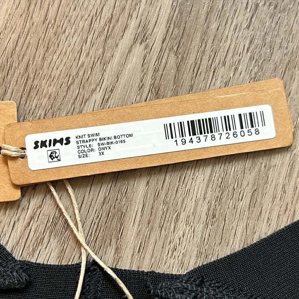 SKIMS Knit Strappy Bandage Bikini Bottom in Black Size 3X NWT